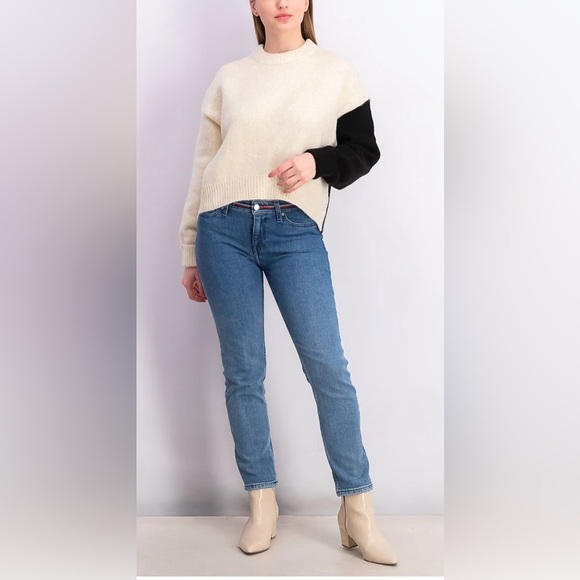 Topshop Women Crew Neck Knitted Long Sleeve Sweater, Beige and Black - Picture 2 of 9